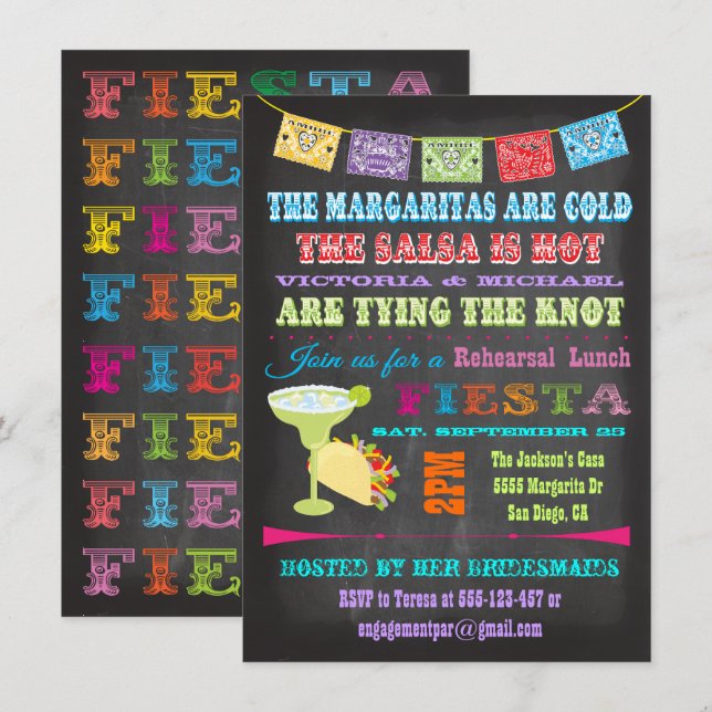 Invitation Déjeuner de répétition de Chalkboard Mexican Fiest (Devant / Derrière)