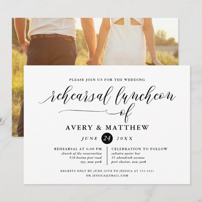 Invitation Déjeuner de répétition de la photographie de scrip (Devant / Derrière)