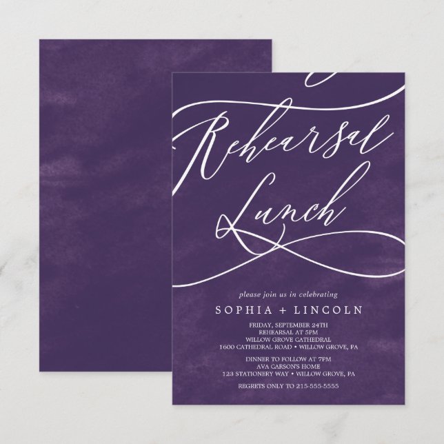 Invitation Déjeuner de répétition romantique avec aquarelle v (Devant / Derrière)