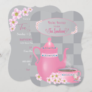 Invitation Déjeuner de thé, Teapot & Teapup Dames, Rose & Gre