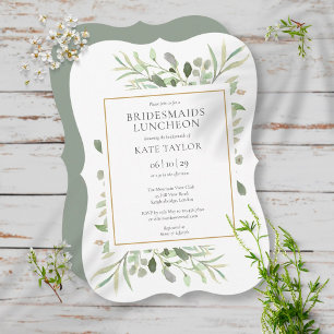Invitation Déjeuner d'élégante verdure dorée pour demoiselles