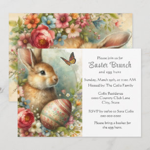 Invitation Déjeuner dominical de Pâques lapin vintage 