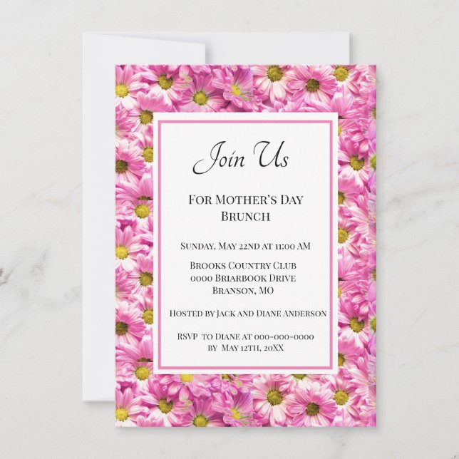 Invitation Déjeuner du dimanche de la fête des Mères aux joli (Devant)