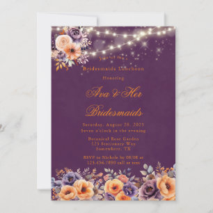 Invitation Déjeuner Eggplant Orange Floral Élégant Bridesmaid