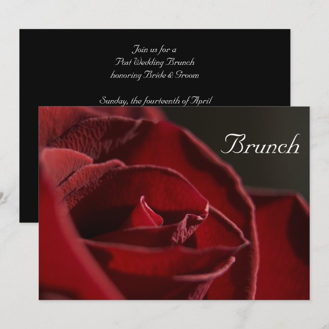 Invitation Déjeuner Élégant aux Roses Rouges Après-Mariage (Devant / Derrière)