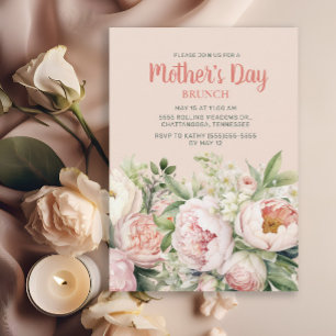 Invitation Déjeuner élégant floral rose pour la fête des mère