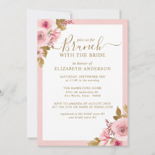 Invitation Déjeuner élégant rose floral pour la douche de la 
