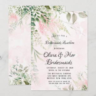 Invitation Déjeuner Feuille Bridesmaids Rose et Verdure