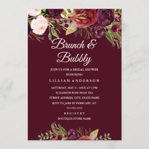 Invitation Déjeuner floral bordeaux et apéritif de mariage pé
