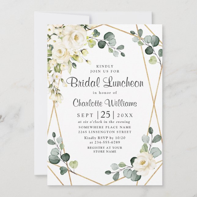 Invitation Déjeuner nuptial blanc Eucalyptus vert (Devant)