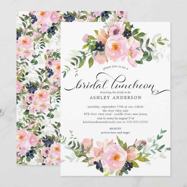 Invitation Déjeuner nuptial de Roses et pivoines (Devant / Derrière)