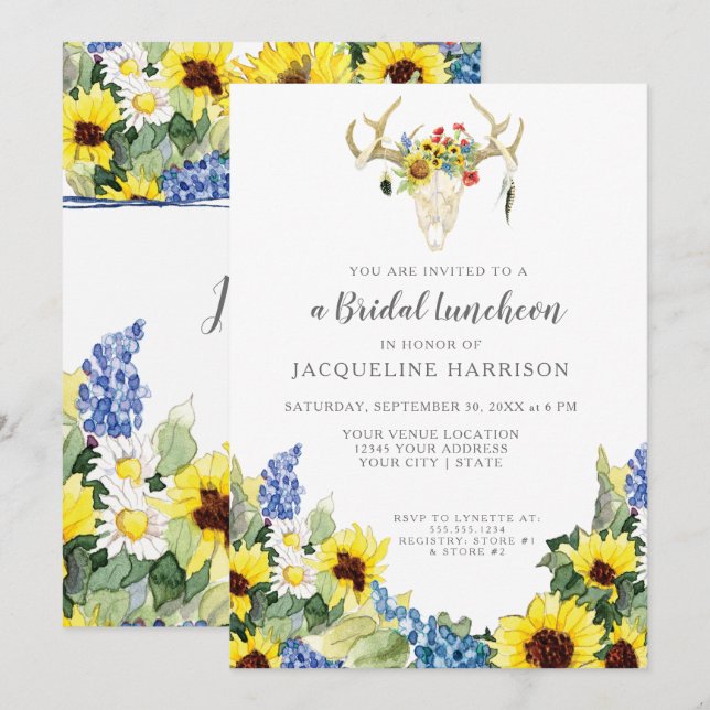 Invitation Déjeuner nuptial des cerfs de tournesol de BOHO (Devant / Derrière)