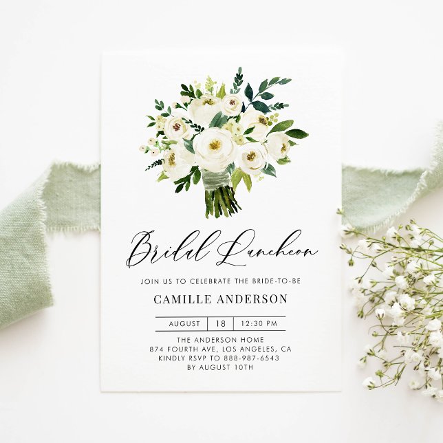 Invitation Déjeuner nuptial du Bouquet floral blanc (Créateur téléchargé)