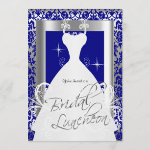 Invitation Déjeuner nuptial en Royal Blue Damask & Silver
