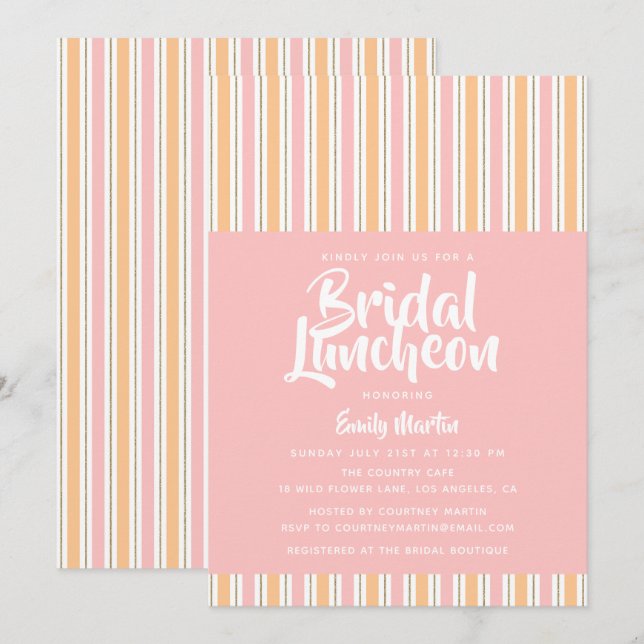 Invitation Déjeuner nuptial Fête des mariées or rose moderne  (Devant / Derrière)