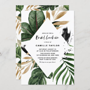 Invitation Déjeuner nuptial Feuille Tropical Gold Foil Frame