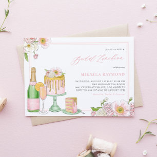 Invitation Déjeuner nuptial floral au champagne et au gâteau 