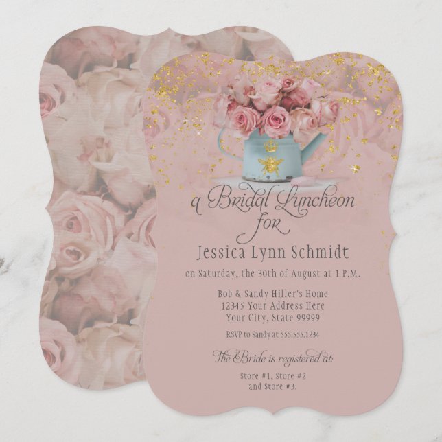 Invitation Déjeuner nuptial Floral Dusty Rose Parties scintil (Devant / Derrière)