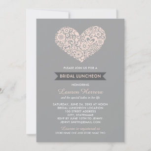 Invitation Déjeuner nuptial moderne Blush et Grey Floral Hear