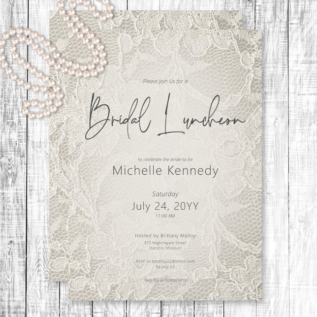 Invitation Déjeuner nuptial moderne de dentelle ivoire (Modern Ivory Bridal Lace Bridal Luncheon Invitation)