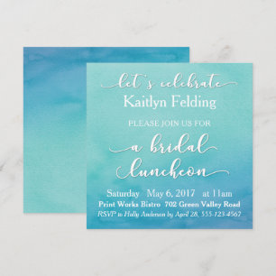 Invitation Déjeuner nuptial Ombre Turquoise & bleu Aquarelle