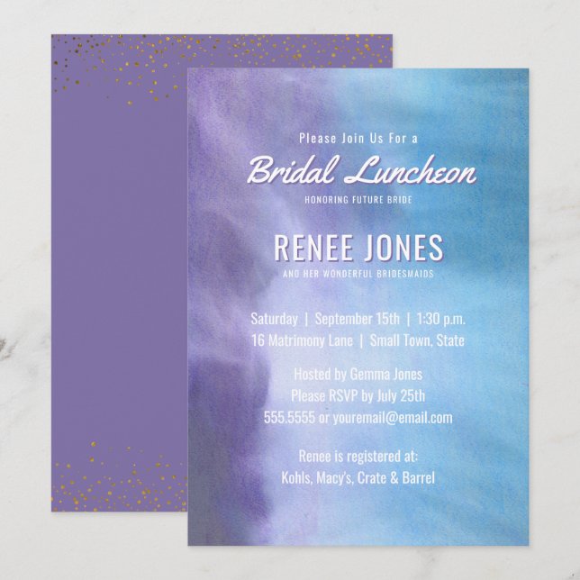 Invitation Déjeuner nuptial | Pastel Lavender Purple Bleu (Devant / Derrière)