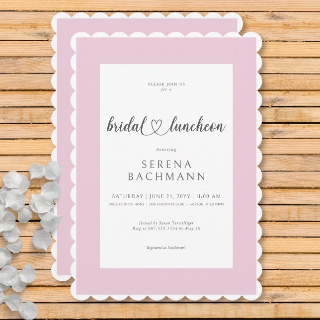 Invitation Déjeuner nuptial romantique moderne rose et blanc (Modern Romantic Pink & White Bridal Luncheon Invitation)