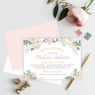 Invitation Déjeuner nuptial rose et or Floral Boho