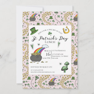 Invitation Déjeuner Pot d'Or de la Saint-Patrick Rose et Vert