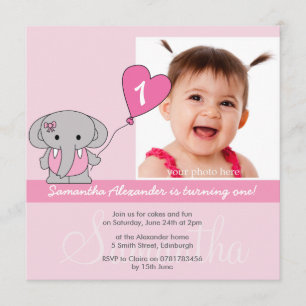 Invitation D'éléphant de photo ?ère fête d'anniversaire