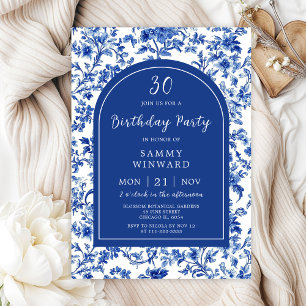 Invitation Delft Blue Antique Chinoiserie fête d'anniversaire