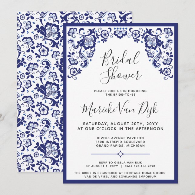Invitation Delfts Blauw | Delft Blue Dutch Fête des mariées (Devant / Derrière)