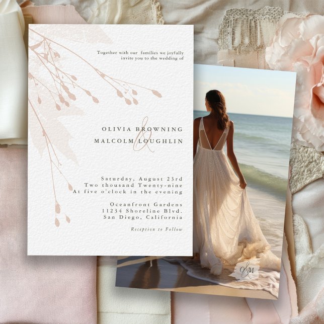 Invitation Délicat aquarelle Botanique Floral Mariage Photo (Créateur téléchargé)