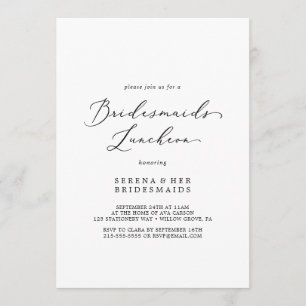 Invitation Délicat Black Calligraphy Bridesmaids Déjeuner