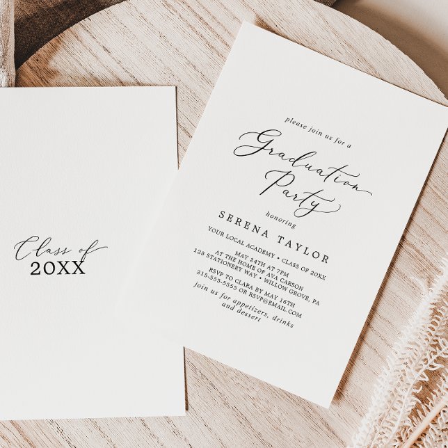 Invitation Délicat Black Calligraphy Graduation (Créateur téléchargé)