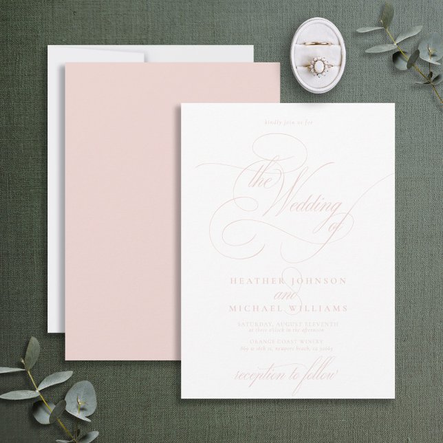 Invitation Délicat Blush Rose Moderne Calligraphie Classique (Créateur téléchargé)