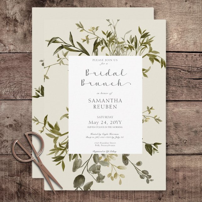 Invitation Délicat Boho Green Brunch nuptial (Delicate Boho Greenery Bridal Brunch Invitation)