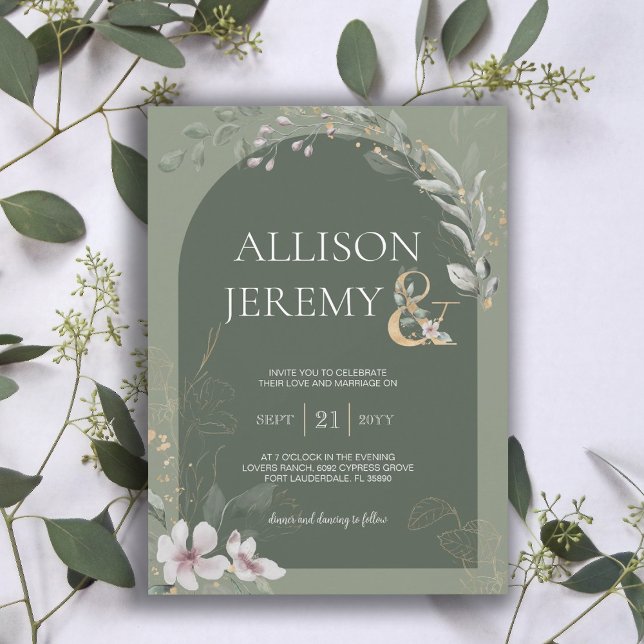Invitation Délicat Botanique Sage Green Arch Wedding Invitati (elegant arch botanical sage green photo wedding invitation)