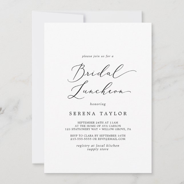 Invitation Délicat déjeuner nuptial de calligraphie noire (Devant)