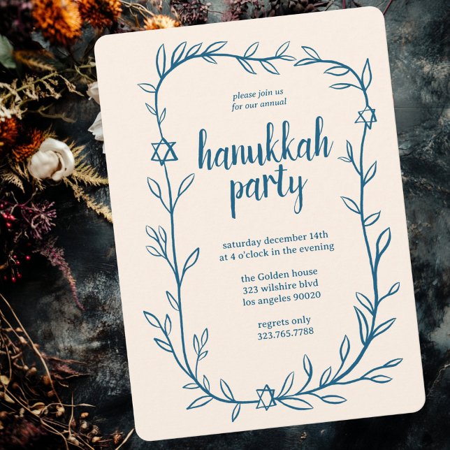 Invitation Délicat Hanoukka Party Star de David (Delicate Botanical Hanukkah Party Star of David Invitation
)