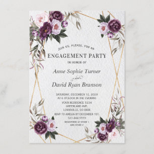 Invitation Délicat Purple Pink Flowers Or Fiançailles