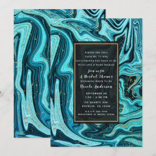 Invitation Délicat Tourbillon Bleu Sarcelle et Or pour une Fê