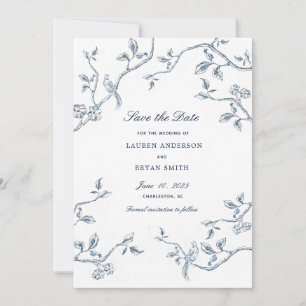 Invitation Delicate Bleu et blanc Toile Français Enregistrer 
