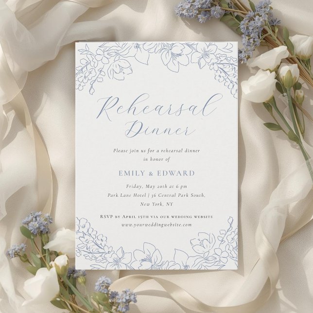 Invitation Delicate Blue Floral Wedding Rehearsal Dinner (Créateur téléchargé)