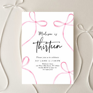 Invitation Délicate Coquette Bow Rose 13e anniversaire