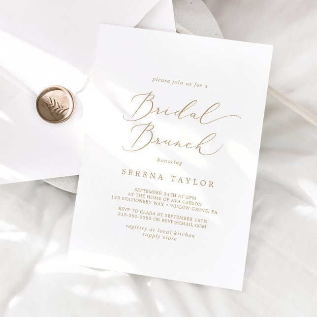 Invitation Delicate Gold Calligraphy Bridal Brunch (Créateur téléchargé)