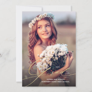 Invitation Delicate Gold Script 1-Photo Graduation Party