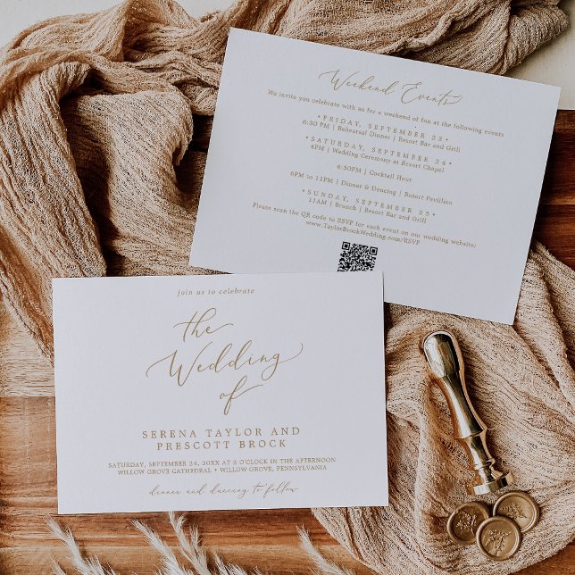 Invitation Delicate Gold Weekend Événements Mariage horizonta (Delicate Gold Weekend Events Horizontal Wedding Invitation)