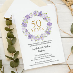 Invitation Delicate Lavender Floral Garland 50e Mariage