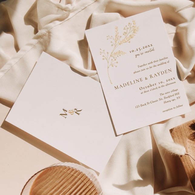 Invitation Delicate or Botanique Monogramme Mariage (Créateur téléchargé)